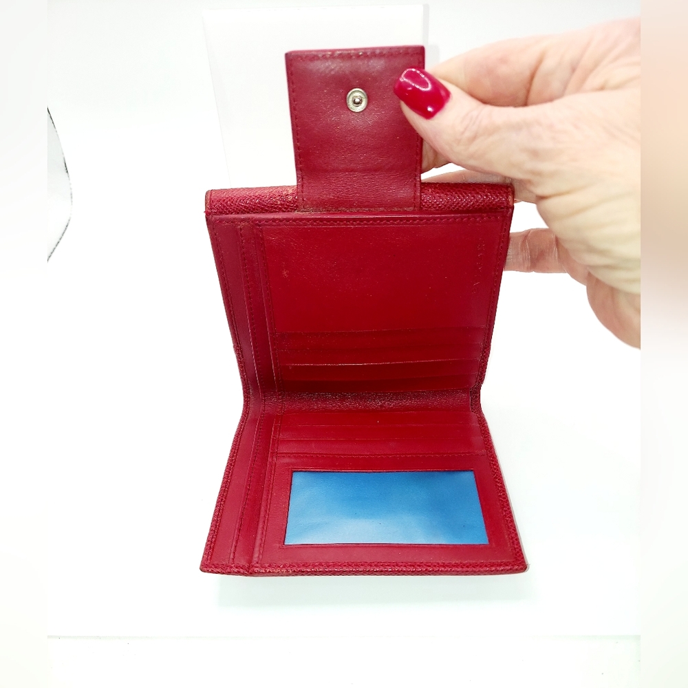 Bvlgari Red Saffiano Pebbled Leather Bifold Wallet ID Window GUC - Picture 6 of 15
